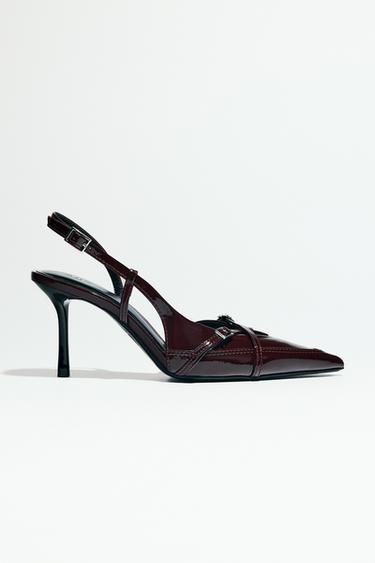 Zara BUCKLED STRAP HEELED SHOES - Burgundy Red