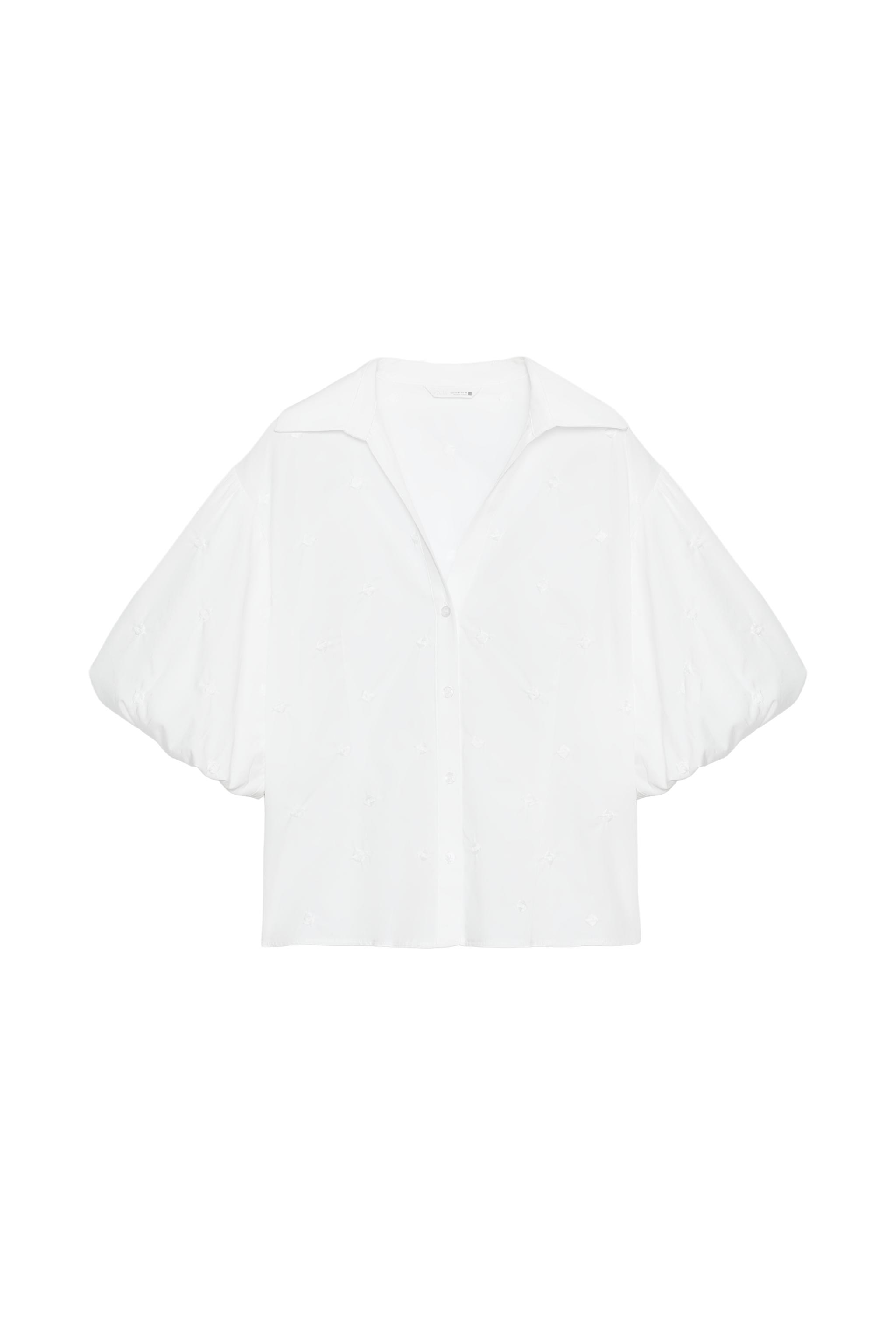 刺繍入りパフスリーブシャツ - ホワイト | ZARA Japan / 日本