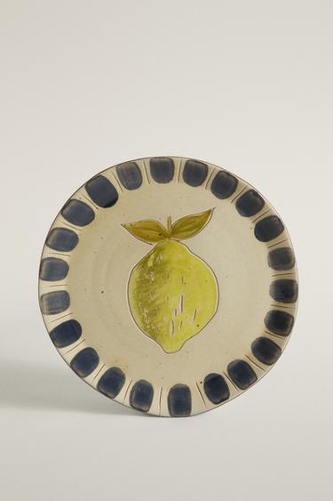 EARTHENWARE DESSERT PLATE WITH FRUIT DESIGN - Yellow by Zara