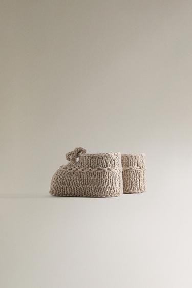 CHUNKY KNIT BALLERINAS WITH TIE - Light beige de Zara - Image 3