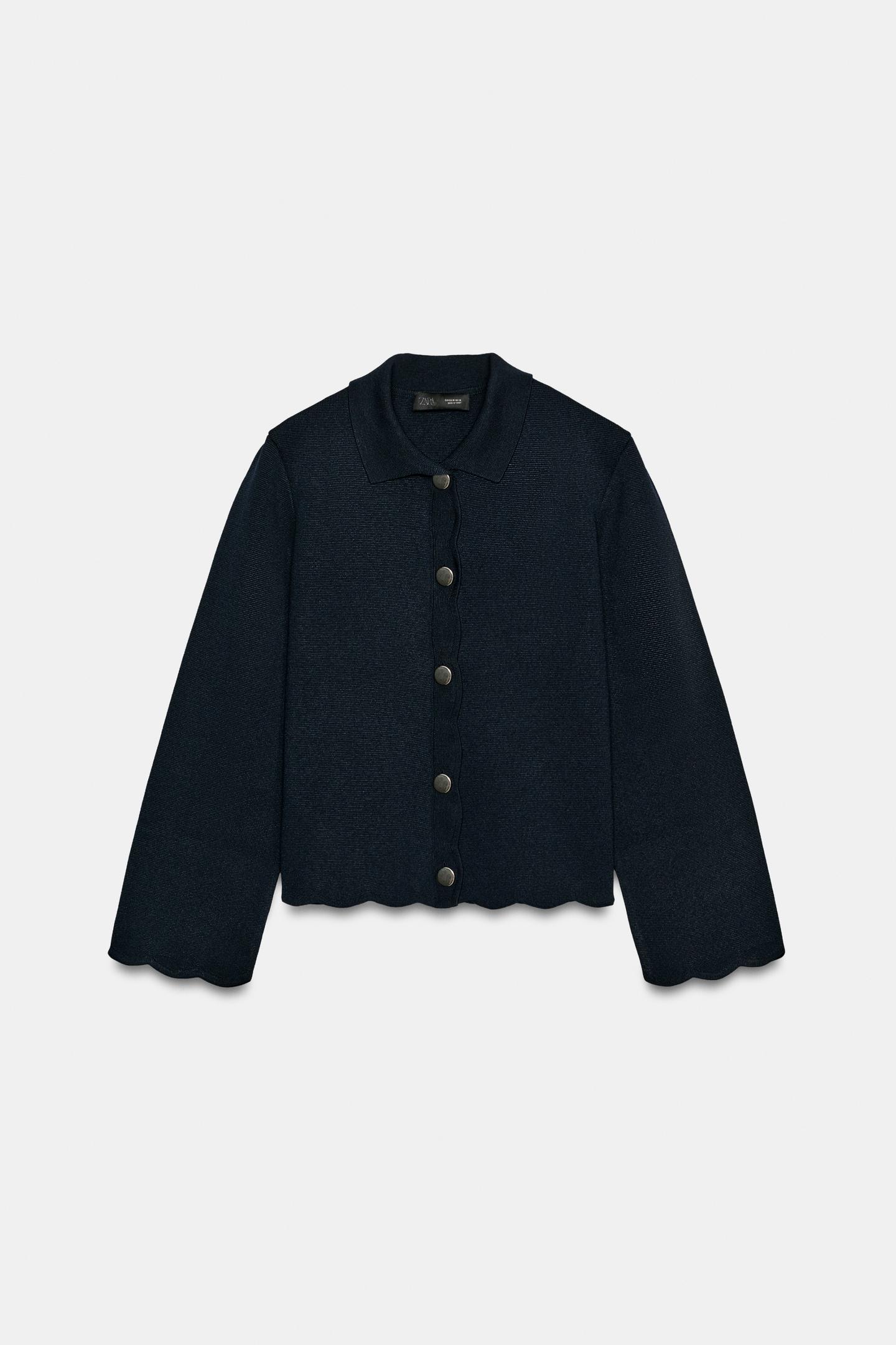 Женский кардиган Zara Wave Detail, цвет: Тёмно-синий — фото 6