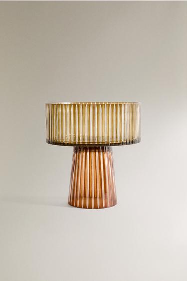 FRUTEIRA COM PÉ DE VIDRO BISSELADO - Marrom da Zara - Imagem 0