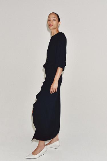 ZW COLLECTION DRAPED MIDI DRESS - Navy blue by Zara - Image 6