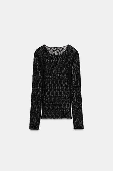 LONG SLEEVE LACE TOP - Black by Zara - Image 4