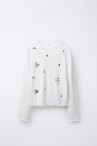 CAMISETA RIB LENTEJUELAS - Blanco de Zara - Imagen 0