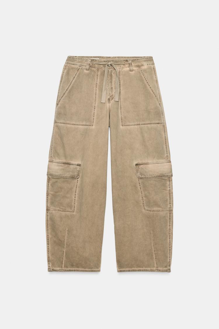 WASHED EFFECT OVERSIZE CARGO TROUSERS