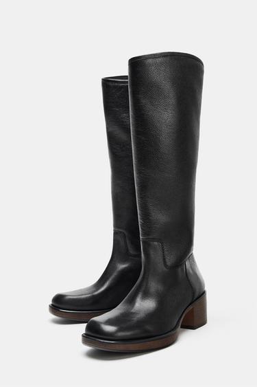 BOTTES À TALONS EN CUIR - Noir de Zara - Image 4