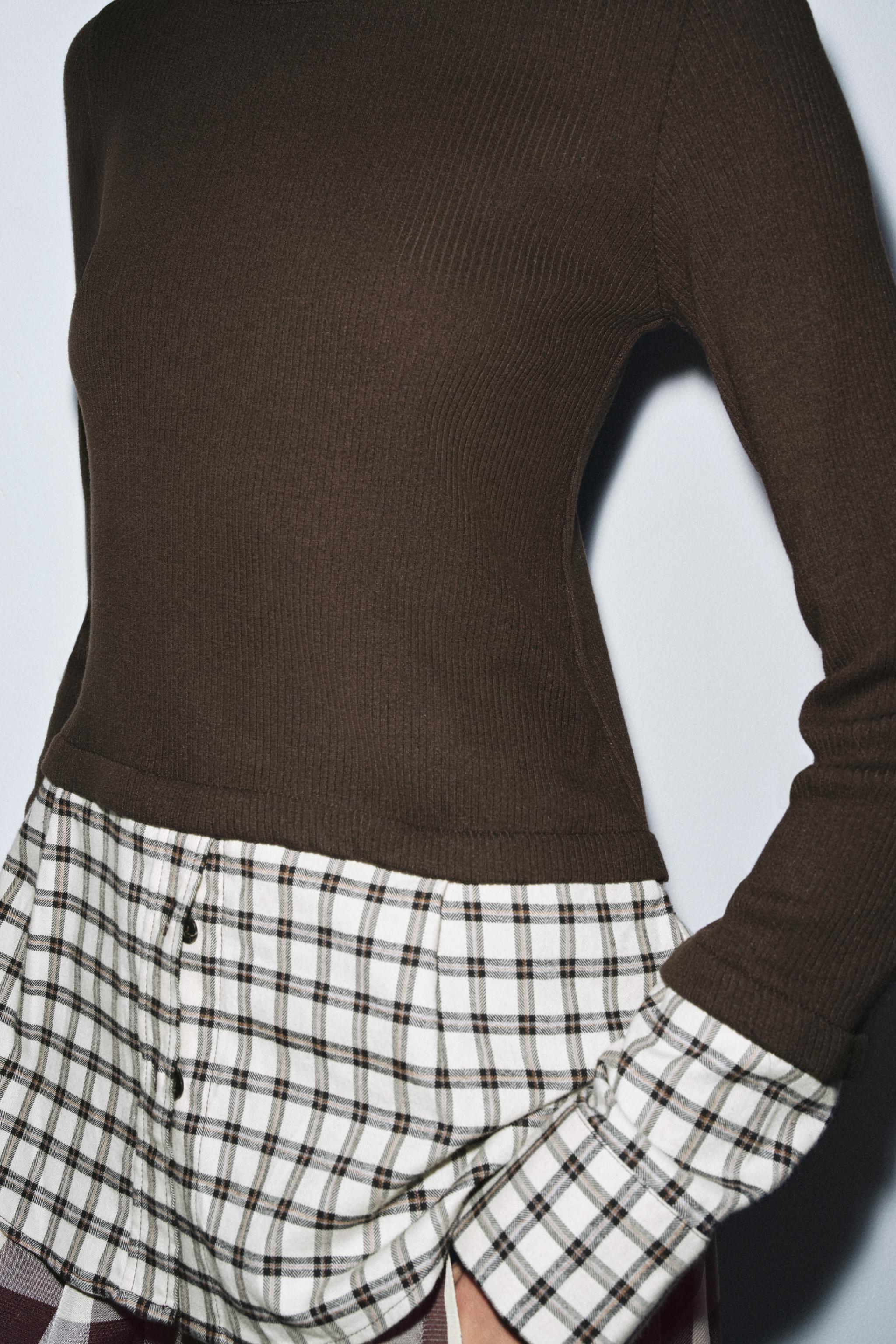 CONTRAST PLAID T-SHIRT