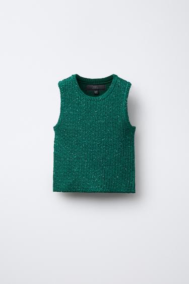 TOP PUNTO LENTEJUELAS - Verde de Zara