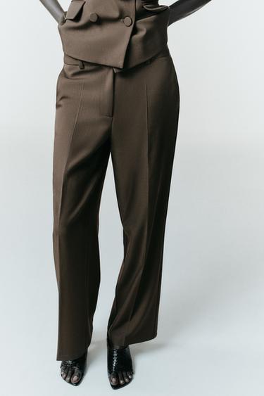 PANTALÓN RECTO TIRO ALTO - marrón vigoré de Zara