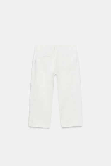 ZW COLLECTION EMBROIDERED MID-WAIST CAPRI JEANS - Ecru by Zara - Image 8