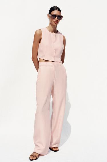 Zara PLEATED WIDE LEG PANTS - Pink - Image 0