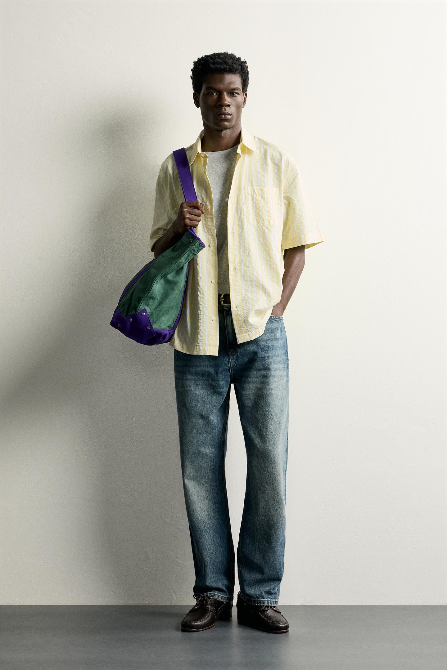 Мужская рубашка Zara Striped Regular Fit, цвет: Жёлтый — фото 1