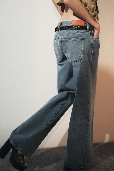 Zara ZW COLLECTION 寬褲低腰牛仔褲 - 淡藍色