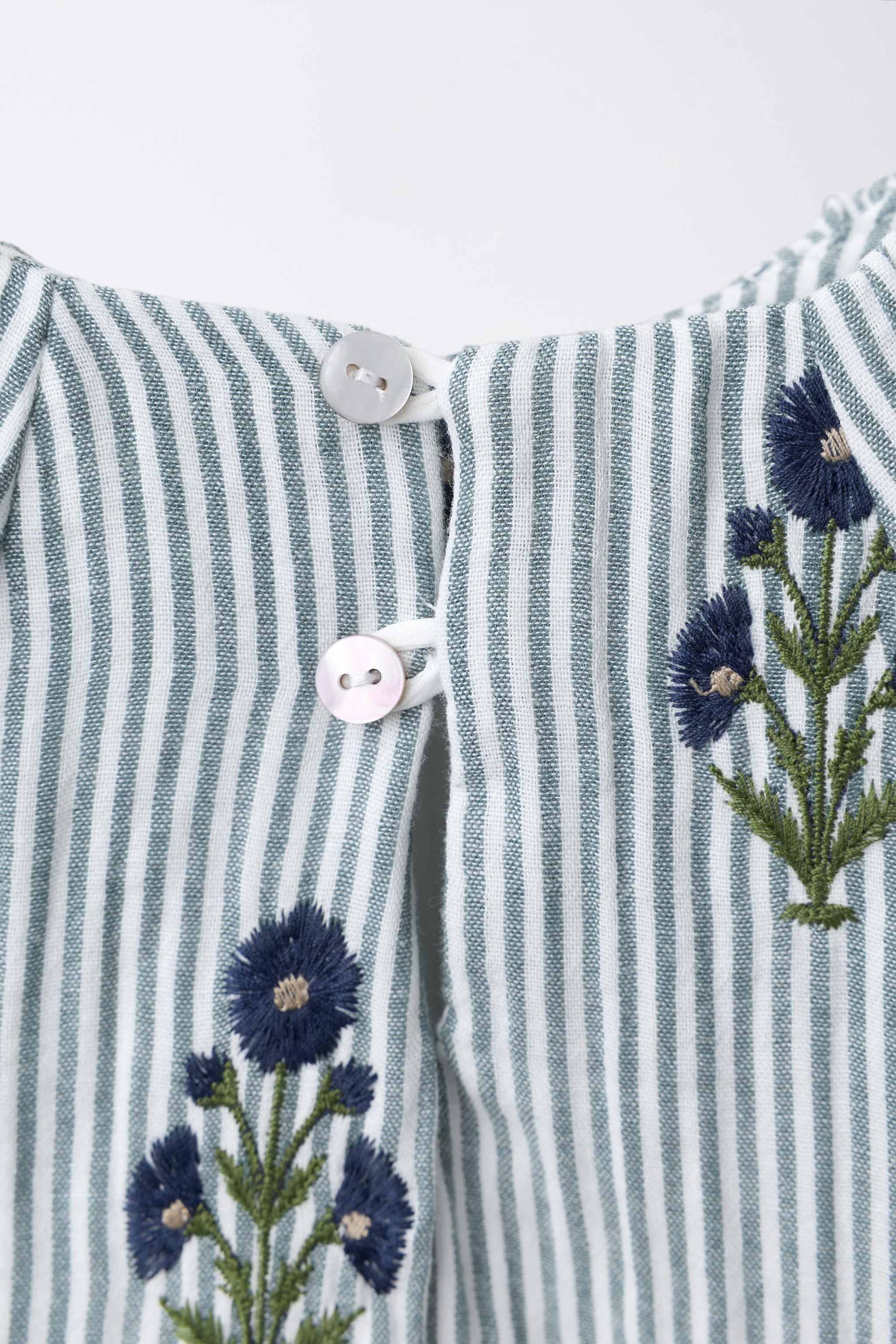 STRIPED EMBROIDERED FLORAL DRESS - Blue | ZARA United States STRIPED EMBROIDERED FLORAL DRESS - Blue | ZARA United States