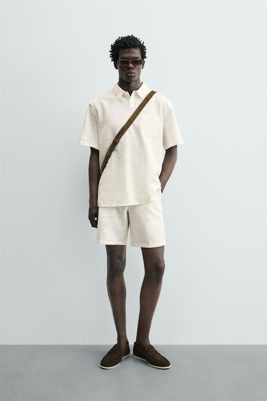 REGULAR FIT HEMP/COTTON POLO SHIRT - White by Zara - Image 0