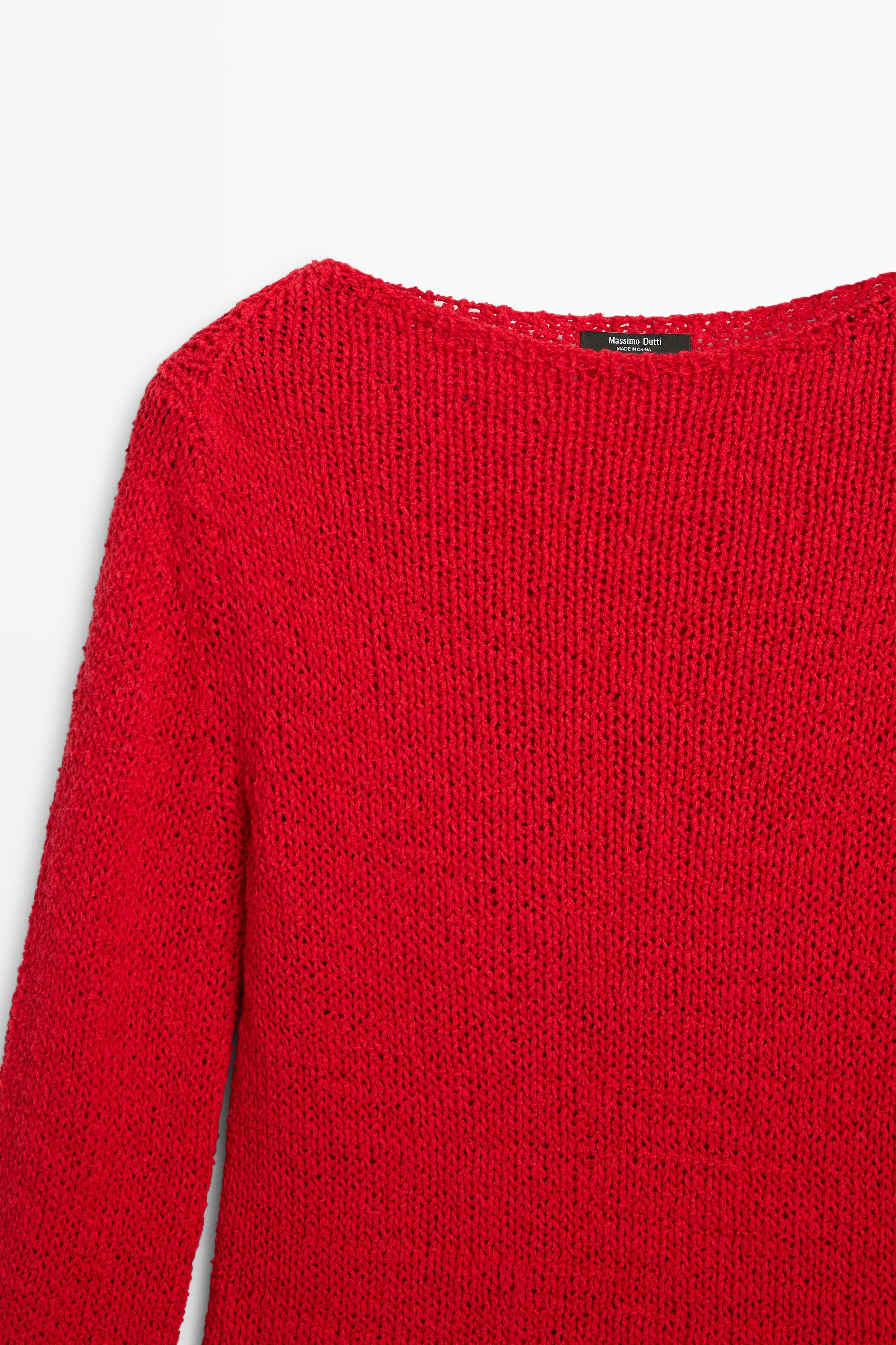 Cotton blend knit boat neck sweater
