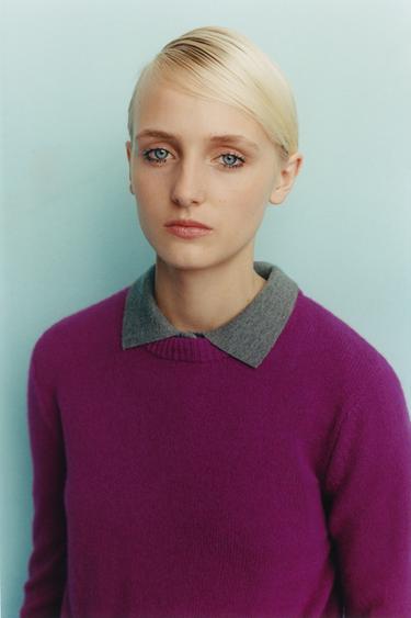 PLAIN CASHMERE WOOL JUMPER - Aubergine by Zara - Image 0