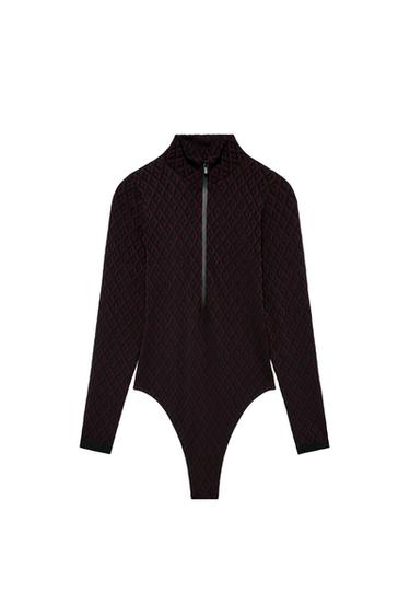 JACQUARD SEAMLESS SKI COLLECTION BODYSUIT - Burgundy by Zara