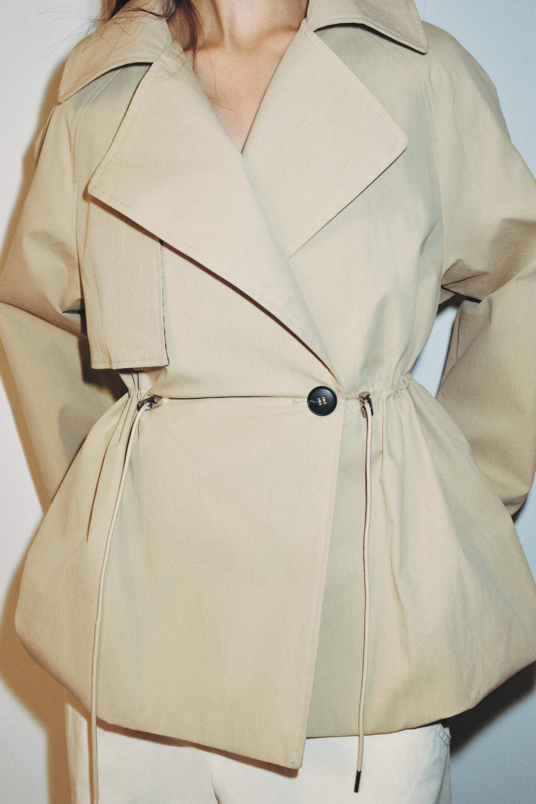 ADJUSTABLE WAIST CROPPED TRENCH COAT