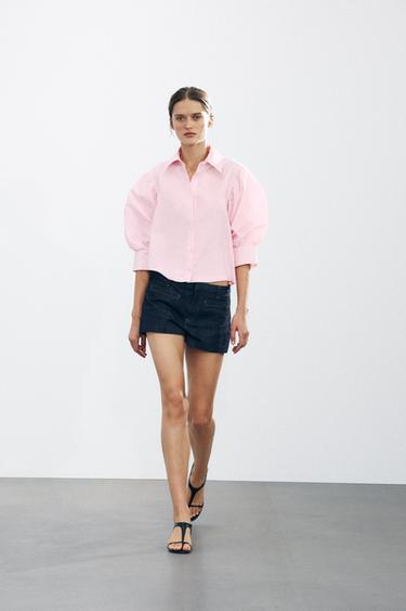 ZW COLLECTION BALLOON SLEEVE POPLIN SHIRT - Pastel pink by Zara