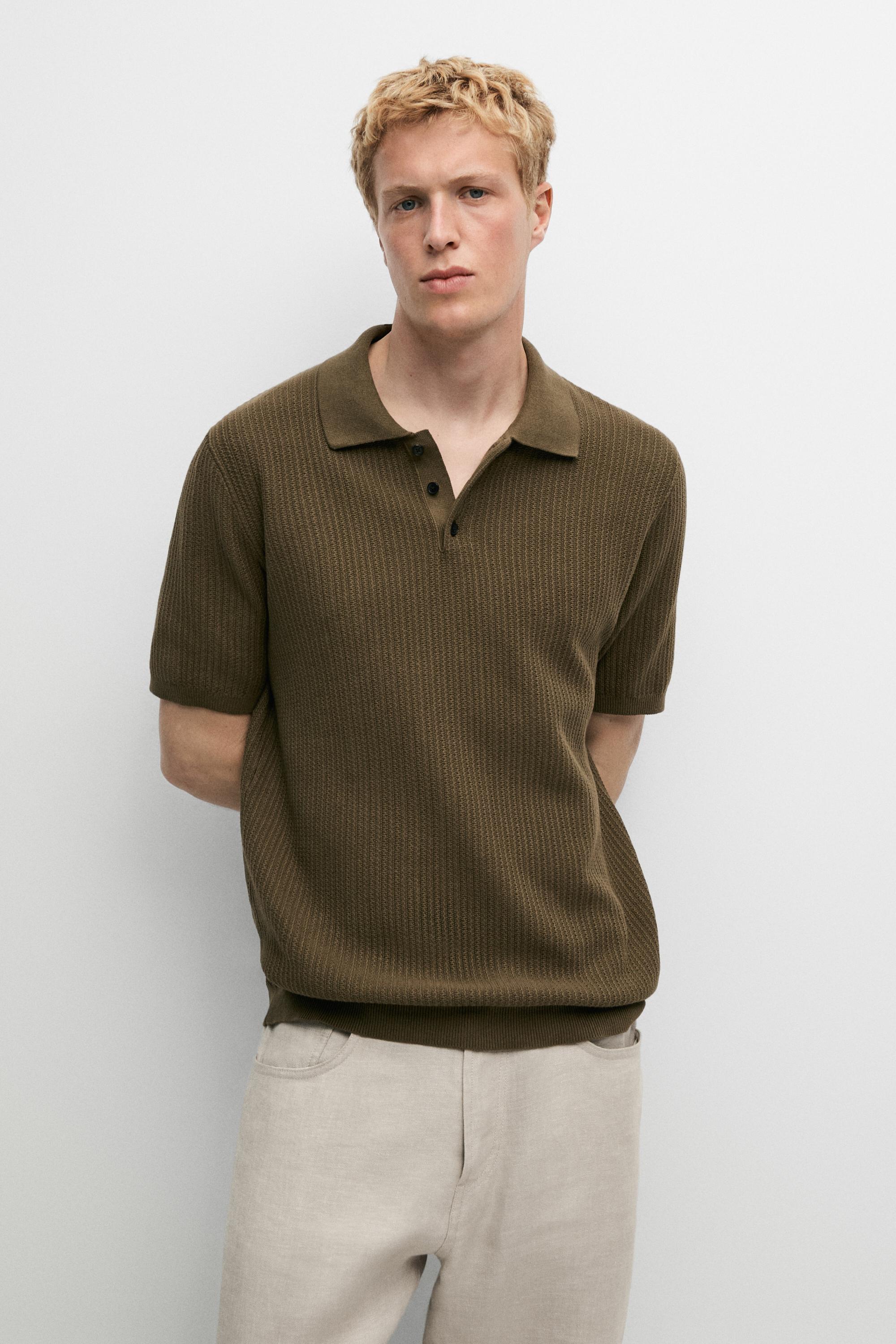 100% cotton textured knit polo sweater