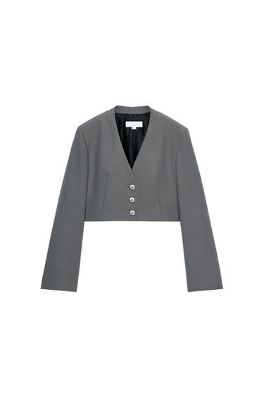 LAPEL-LESS CROPPED BLAZER
