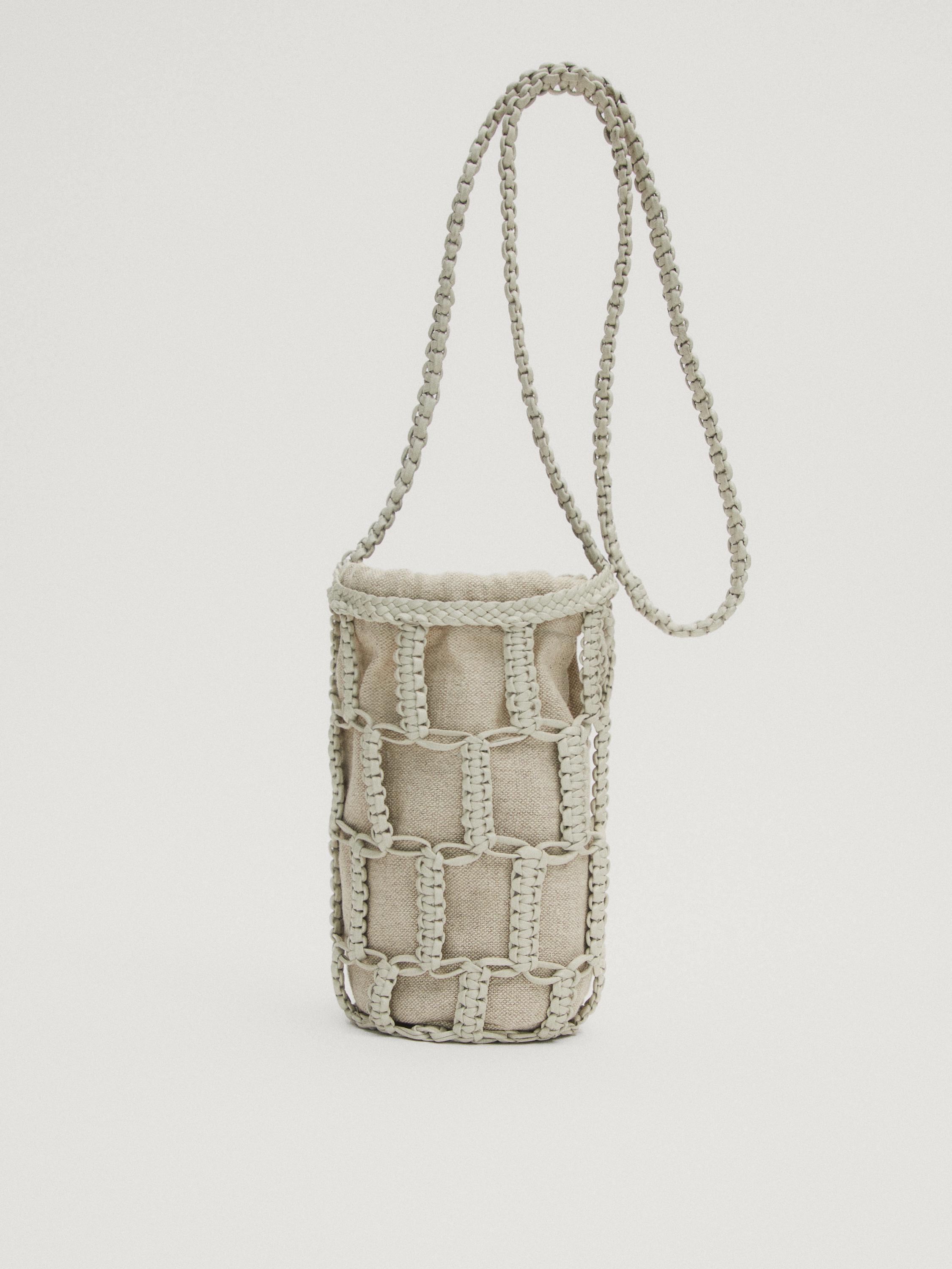 Nappa leather woven mini bucket bag