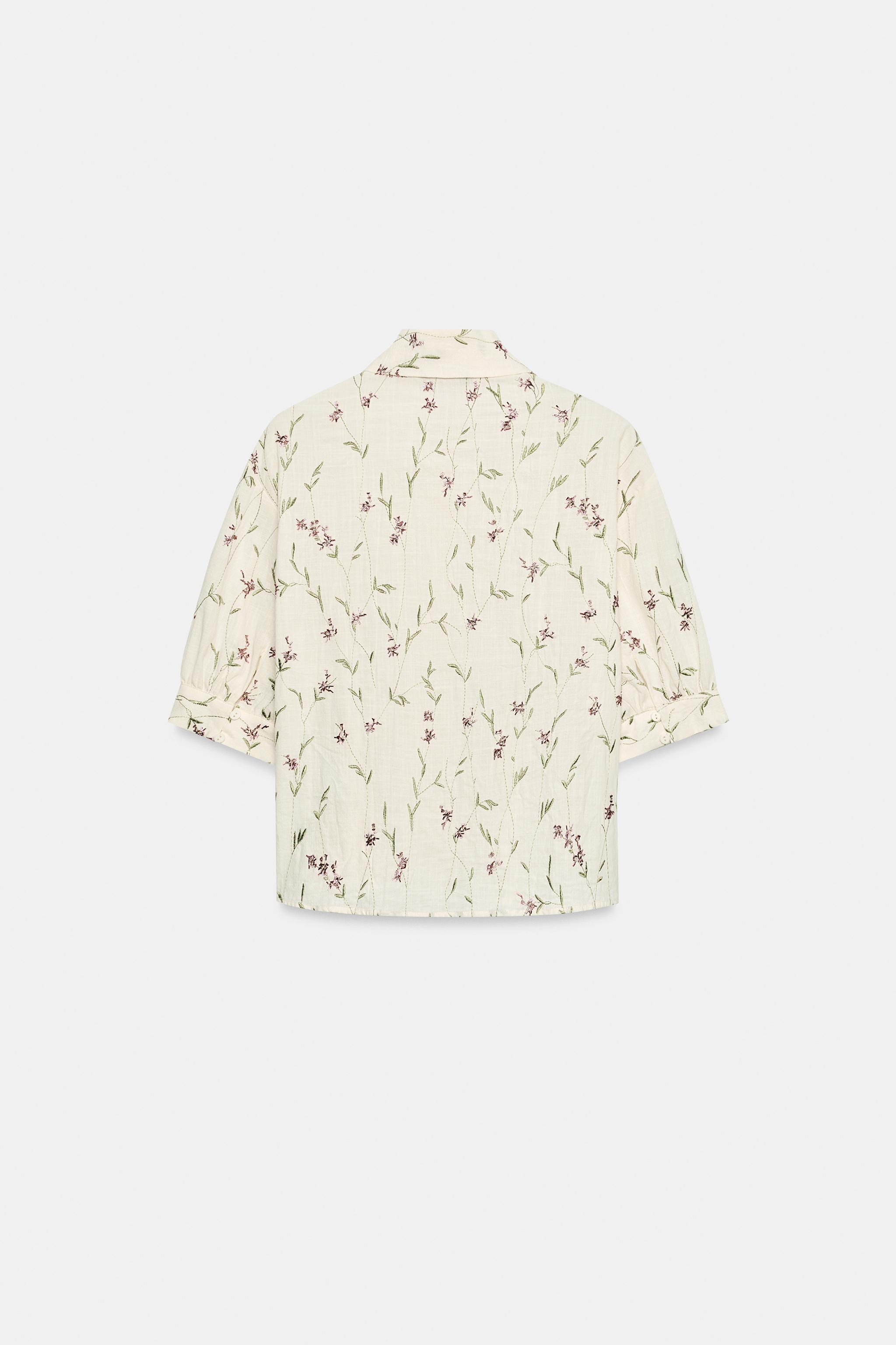 Женские рубашки Zara BEADED EMBROIDERED SHIRT — фото 5