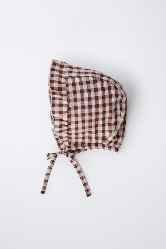 BONNET À CARREAUX VICHY ET VOLANT - Marron de Zara - Image 3