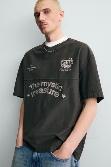 T-SHIRT LAVÉ À IMPRIMÉS - Gris anthracite de Zara - Image 4