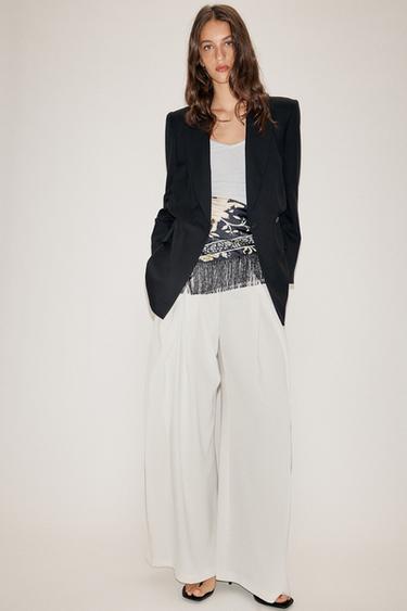 PANTALÓN WIDE LEG PLIEGUES ZW COLLECTION - Crudo de Zara