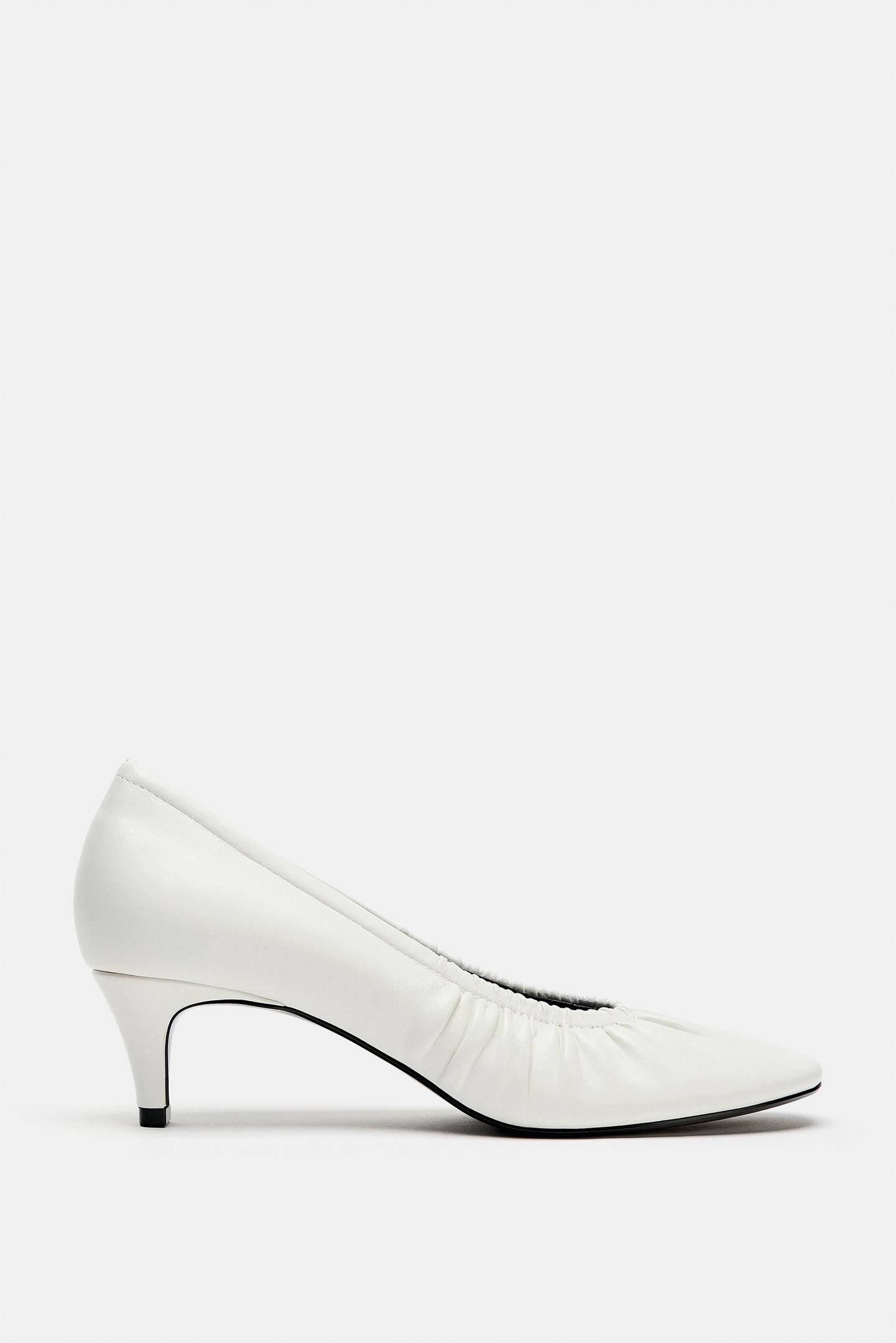 Женские туфли Zara Limited Edition Gathered Leather Kitten Heels, цвет: Белый — фото 3