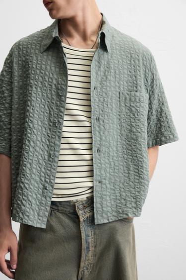 CHEMISE SEERSUCKER À CARREAUX - Kaki de Zara - Image 4