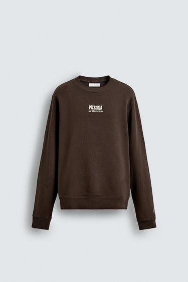 Zara “PIZZERIA LA MONTECARLO” PRINT SWEATSHIRT - Brown