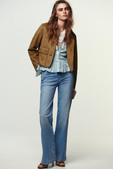 FAUX SUEDE CROPPED JACKET - camel by Zara