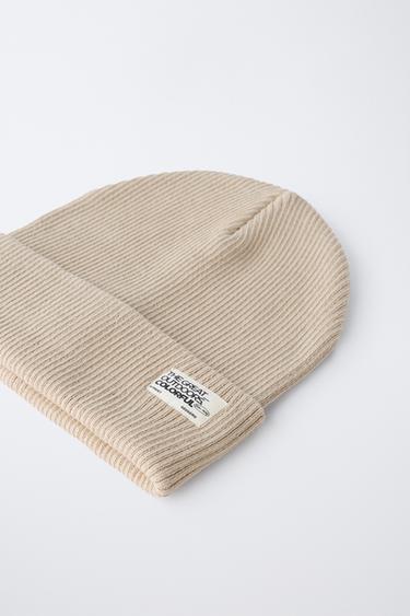 RIBBED KNIT BEANIE WITH LABEL - Ice by Zara - Image 1