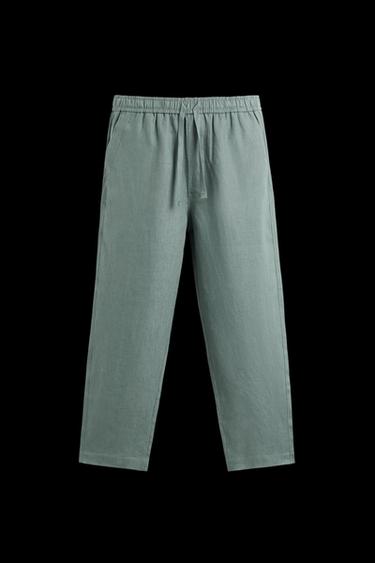 100% LINEN REGULAR FIT TROUSERS - Grey green by Zara - Image 0