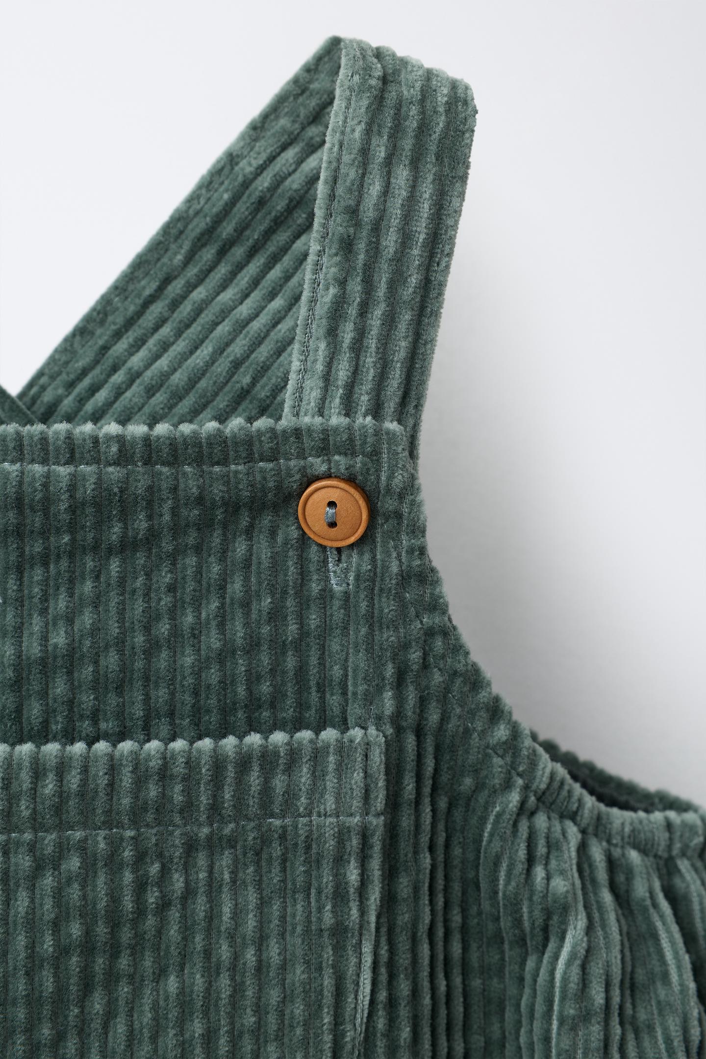 Детский комбинезон Zara Corduroy Pocket Overalls, цвет: Зелёный / Синий — фото 3