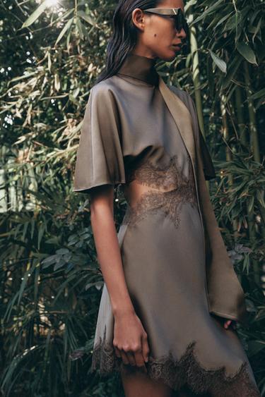 ZW COLLECTION SATIN LACE DRESS - Mink by Zara - Image 3