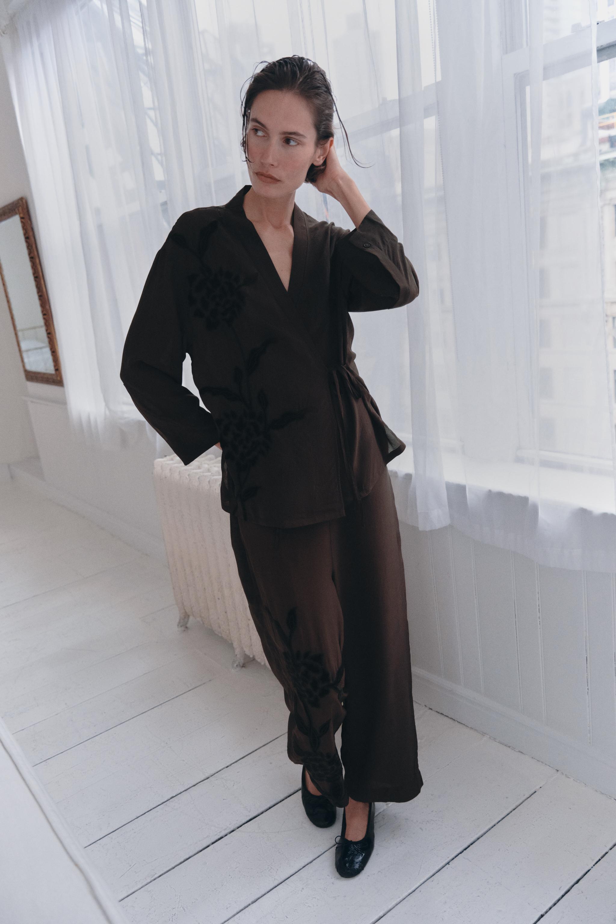 Velvet Embroidered Pants by Zara