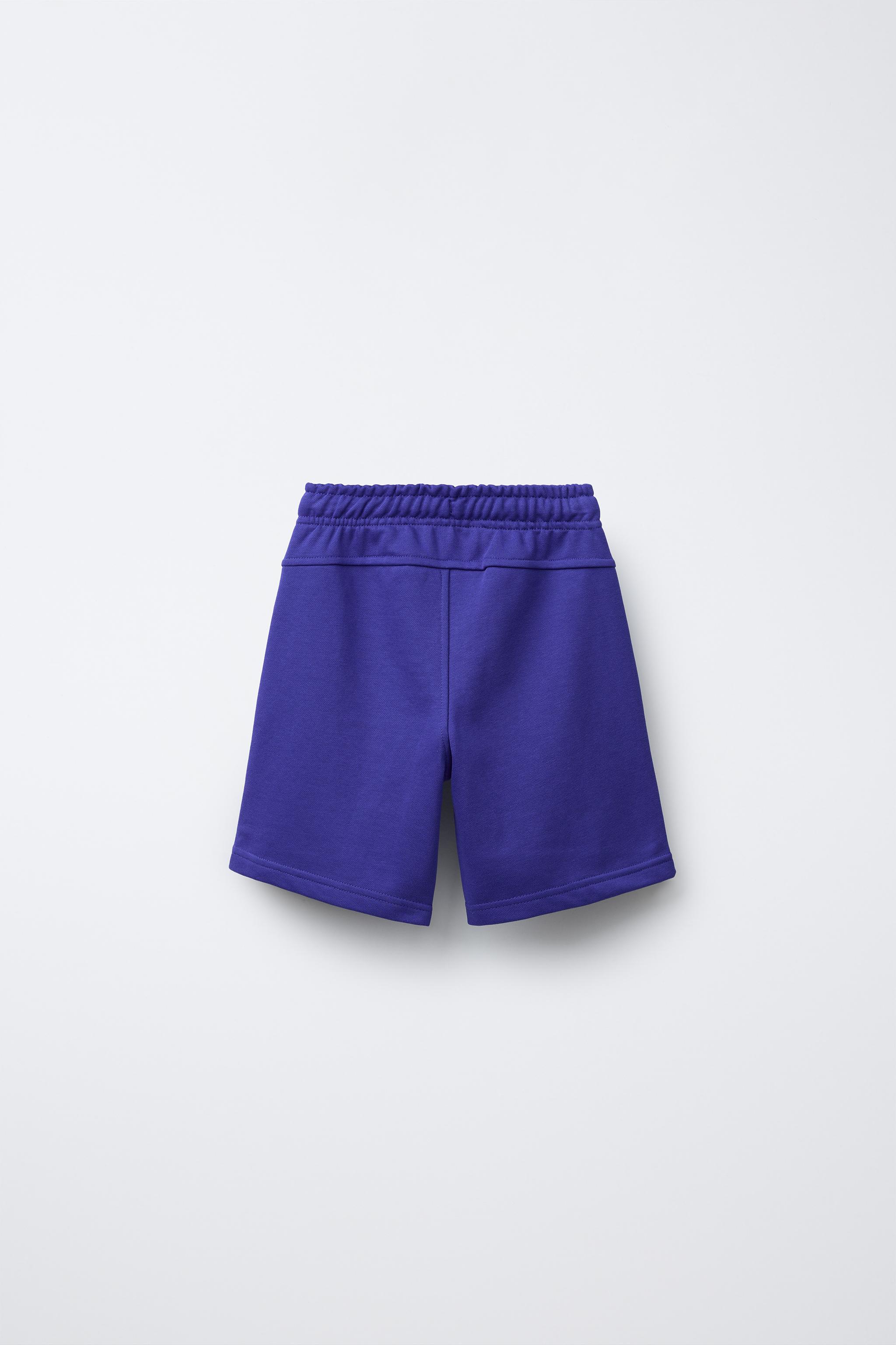 STRAIGHT FIT PLUSH SHORTS WITH EMBOSSED TEXT - Ink blue