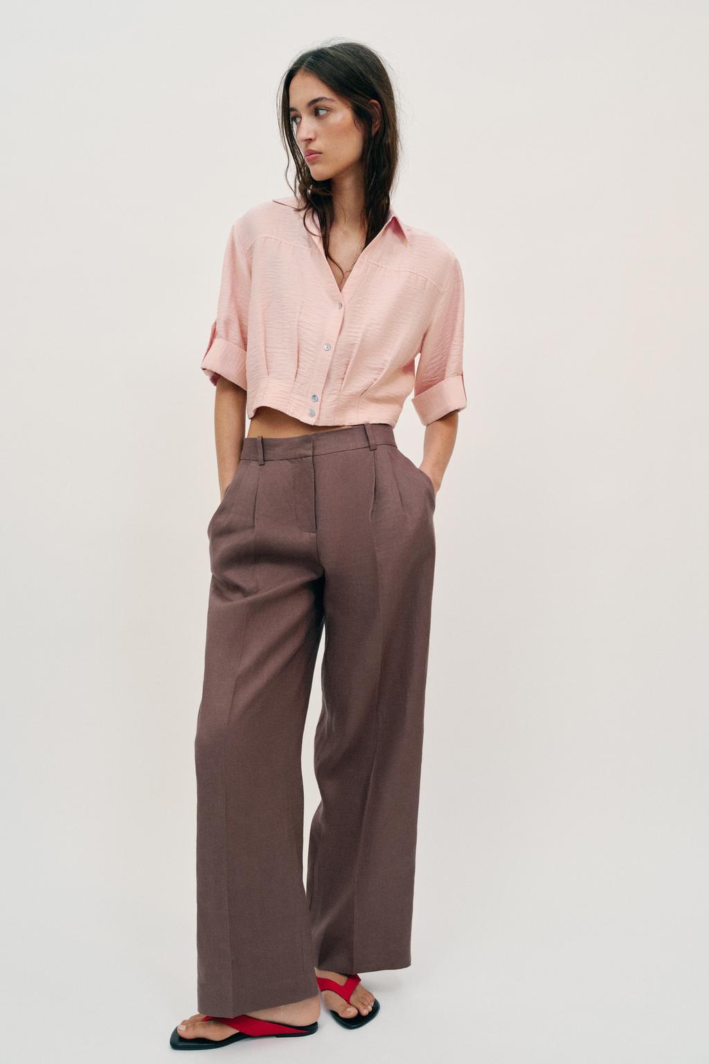 CROPPED LINEN BLEND SHIRT