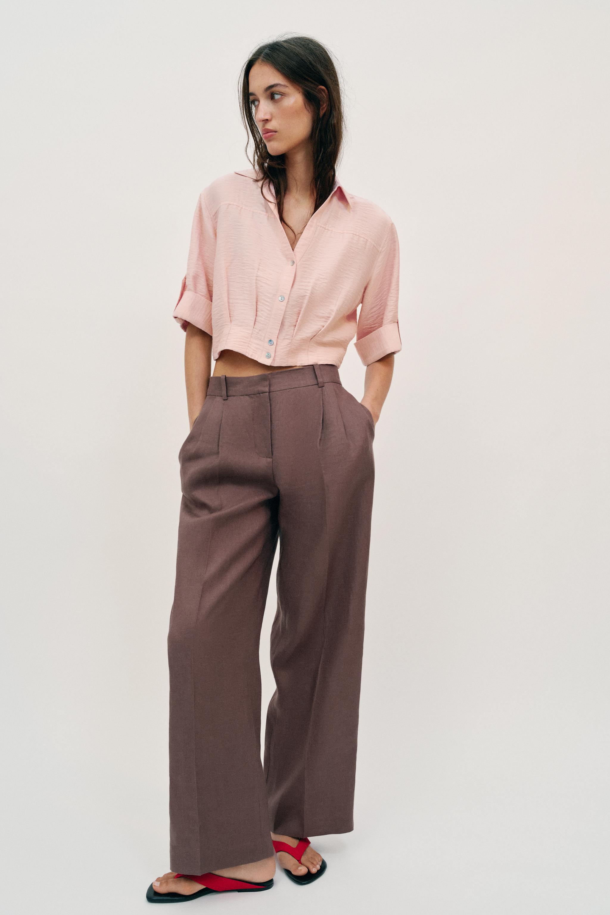 CROPPED LINEN BLEND SHIRT