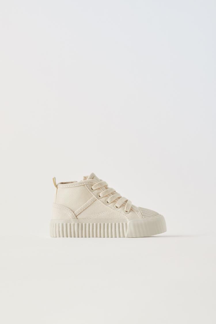 DENIM HIGH-TOP TRAINERS Ecru White ZARA New Zealand