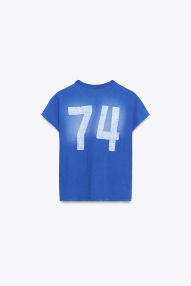 T-SHIRT EFFET DÉLAVÉ TEXTE - Bleu de Zara - Image 6