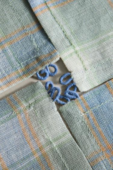 SET OF CHECKED LINEN COASTERS (SET OF 4) - Green / Blue by Zara - Image 3
