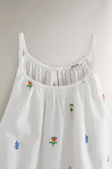 COTTON TOP WITH MINI FLORAL PRINT - White by Zara - Image 1