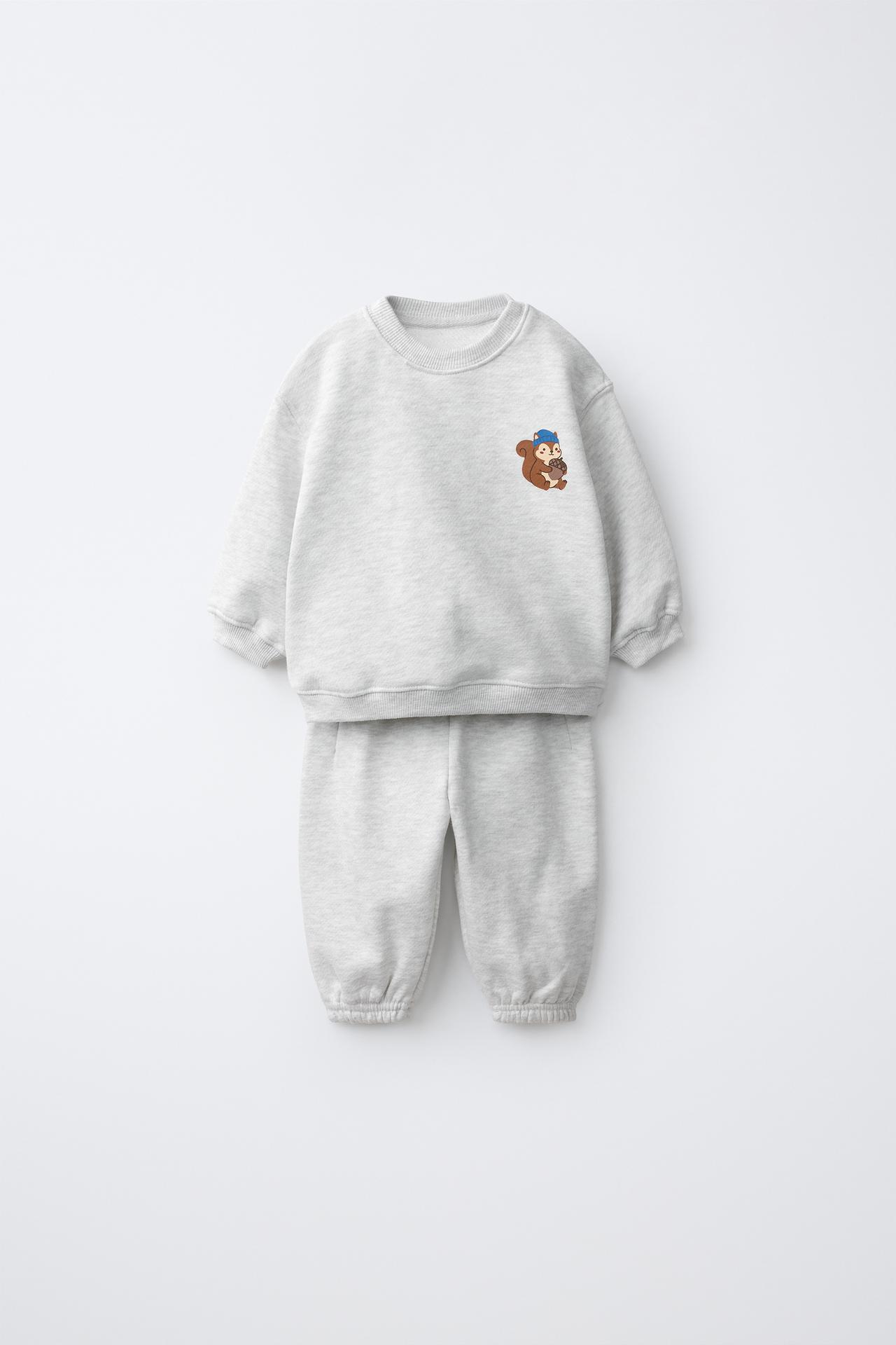 BEAR SWEATSHIRT AND PANTS SET — Gray marl