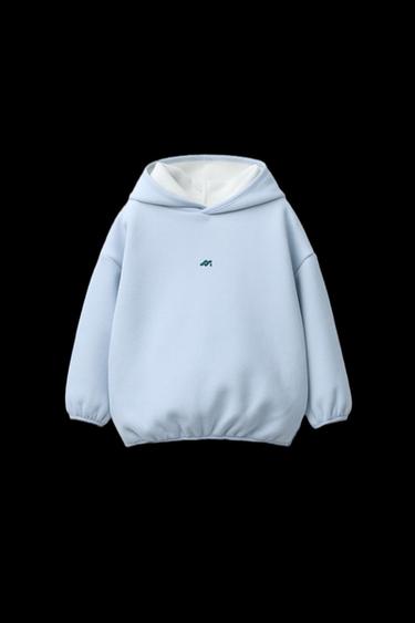Zara HOODIE FLEECE LINED WITH LOGO - Blue - Image 0